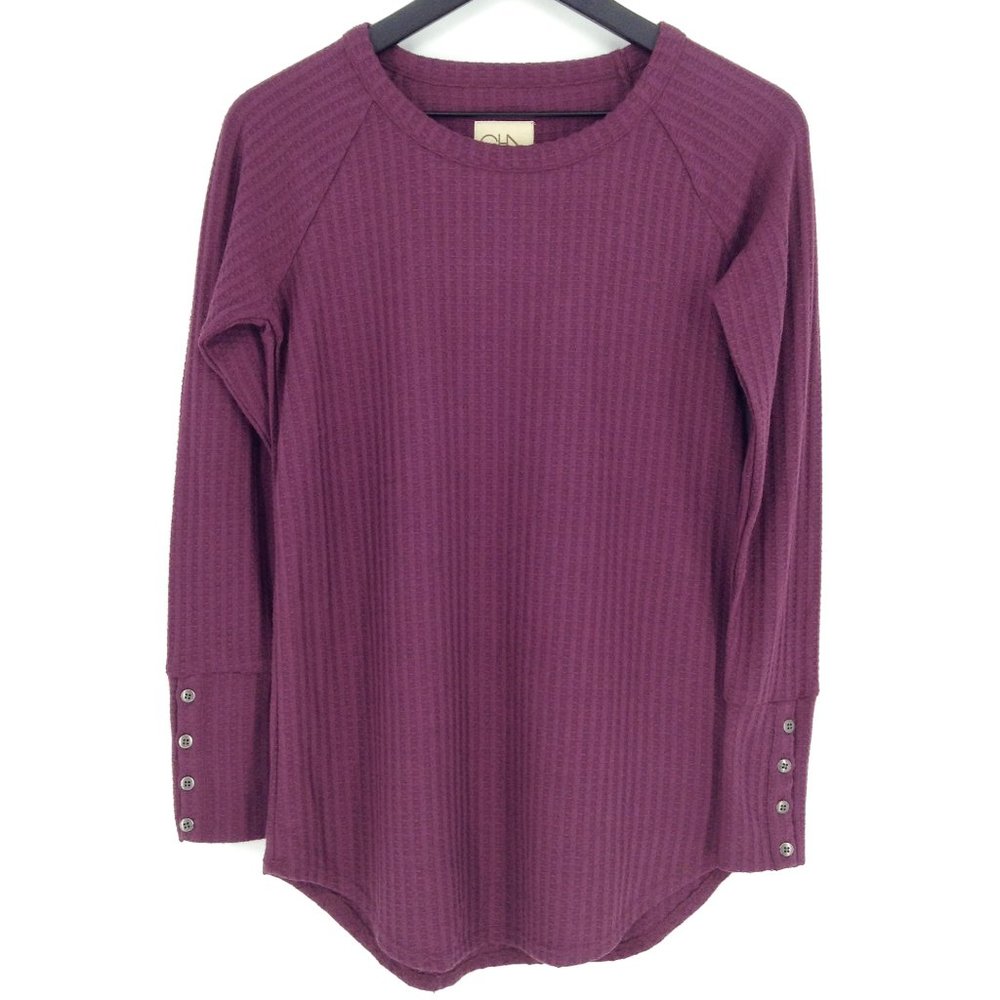 CHASER Waffle Knit & Button Cuff Shirttail Thermal